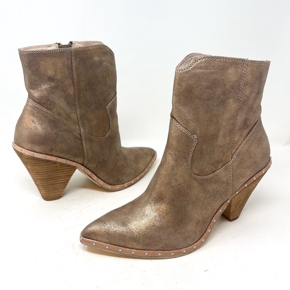 NWT CHINESE LAUNDRY Ramble Champagne Metallic Studded Western Bootie Block heel - Picture 9 of 15